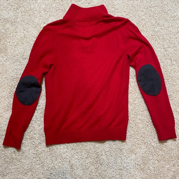 S Tommy Hilfiger Quarter Zip Sweater Lux Cotton Elbow Patches - Picture 2 of 3